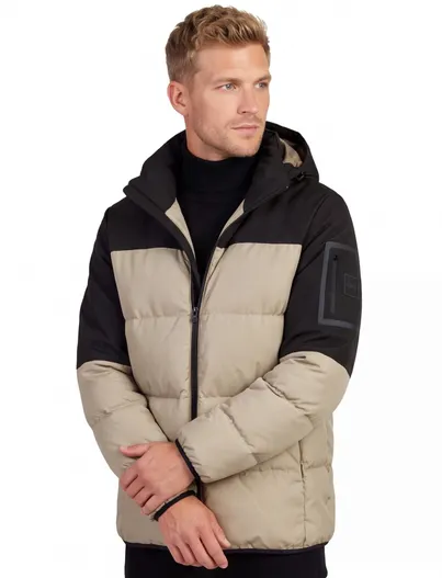 Hugo Boss BOSS Green gewatteerde jas khaki gevoerd