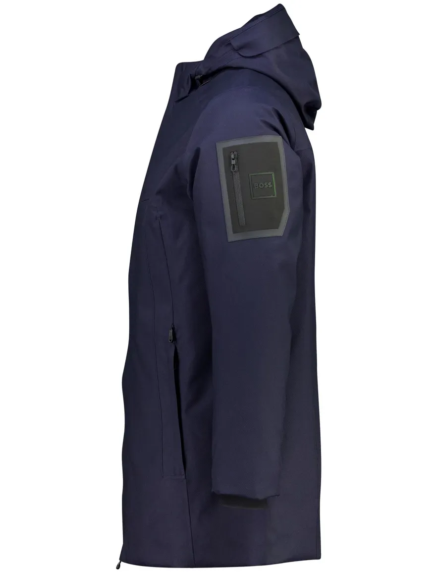 BOSS Green parka jas donkerblauw effen waterafstotend