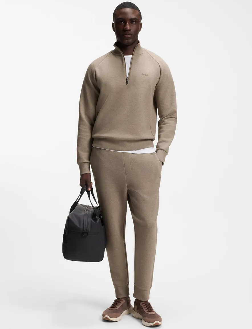 BOSS Green trui half zip beige effen