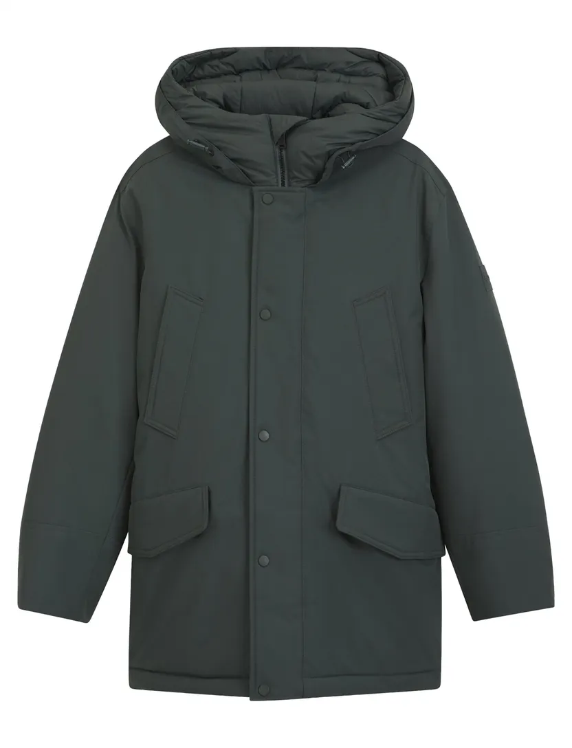 Parka jas BOSS Orange donkergroen met logopatch