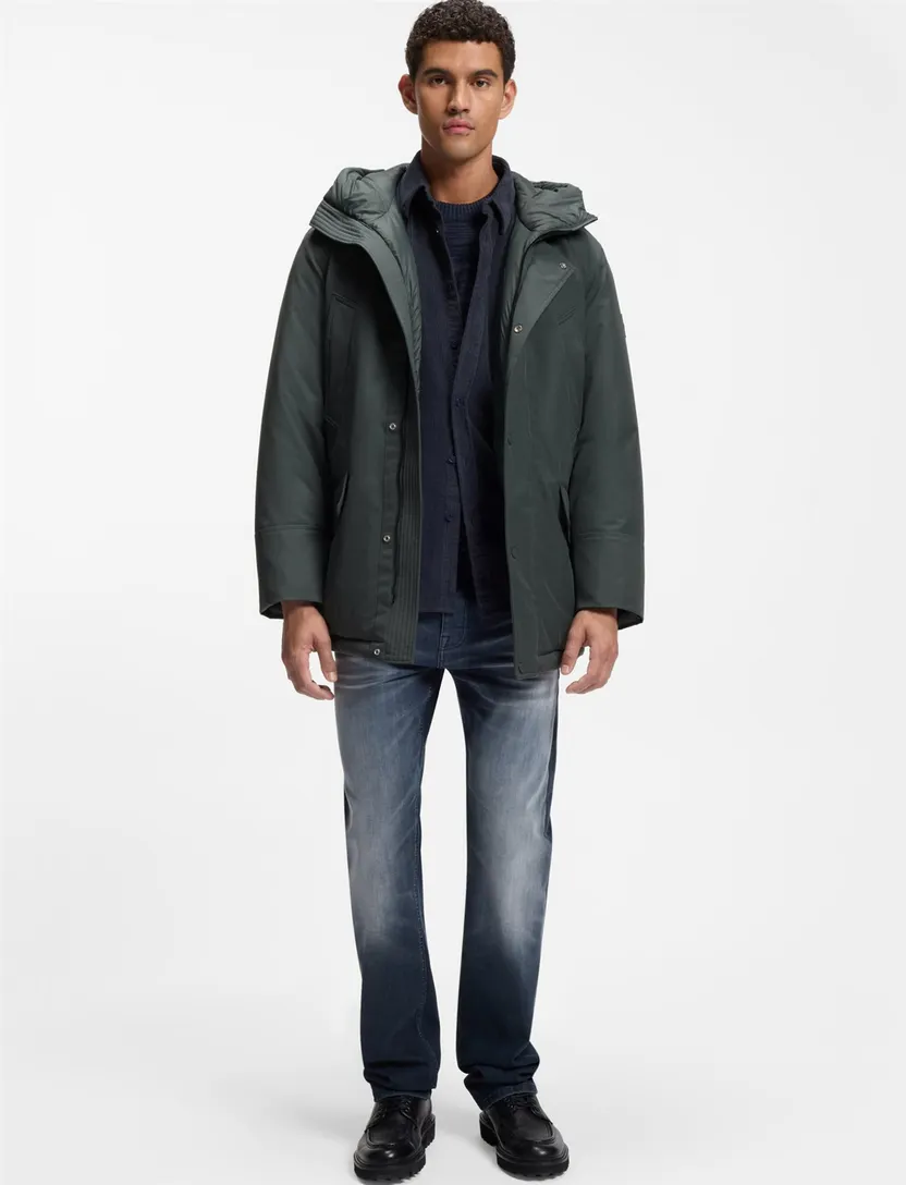 Parka jas BOSS Orange donkergroen met logopatch