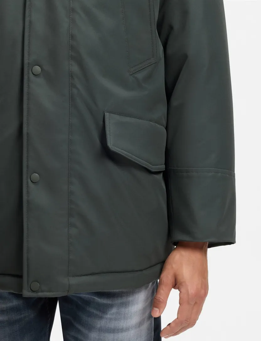 Parka jas BOSS Orange donkergroen met logopatch
