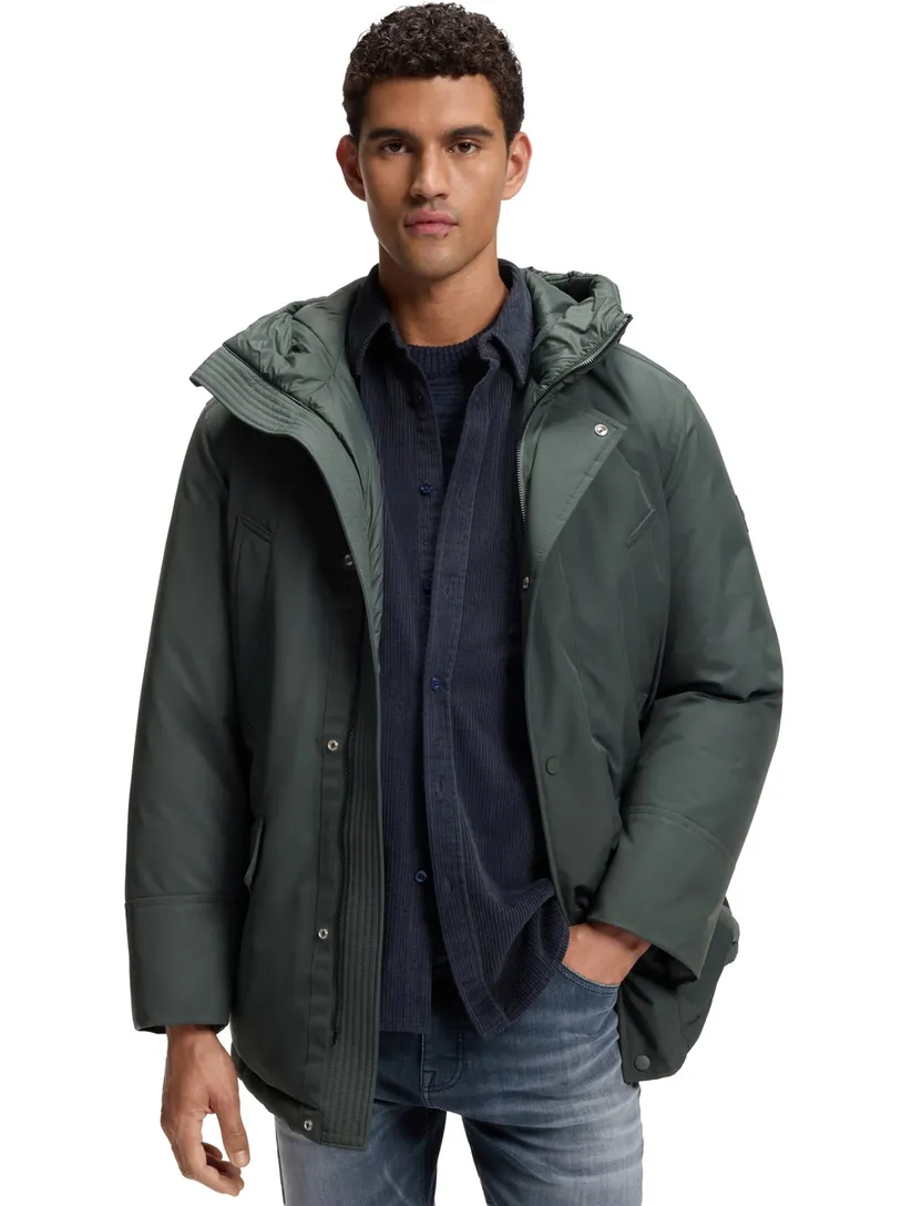 Parka jas BOSS Orange donkergroen met logopatch