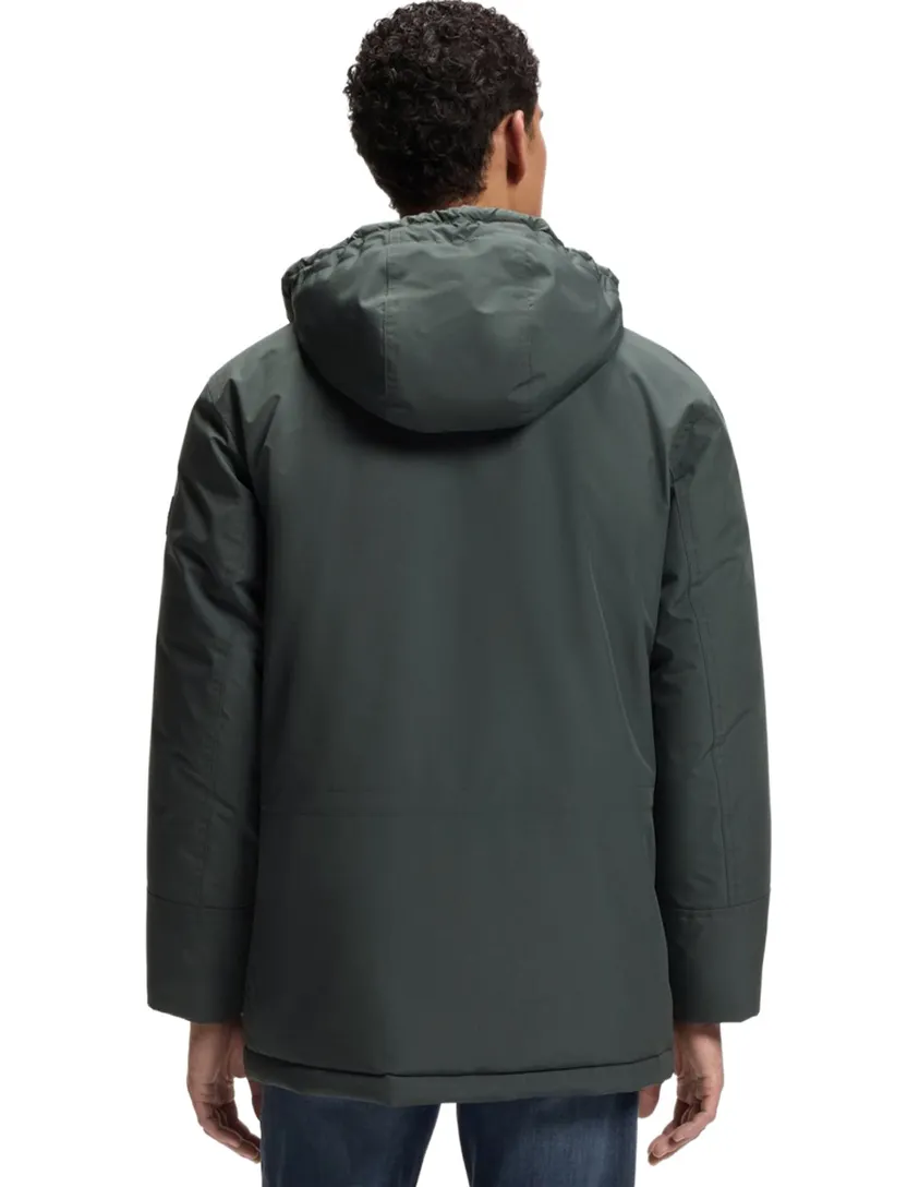 Parka jas BOSS Orange donkergroen met logopatch