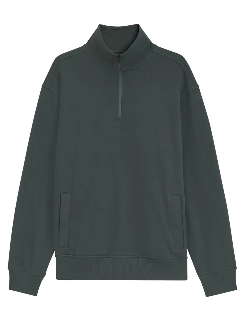 Trui BOSS Orange groen sweatstof met kwartrits