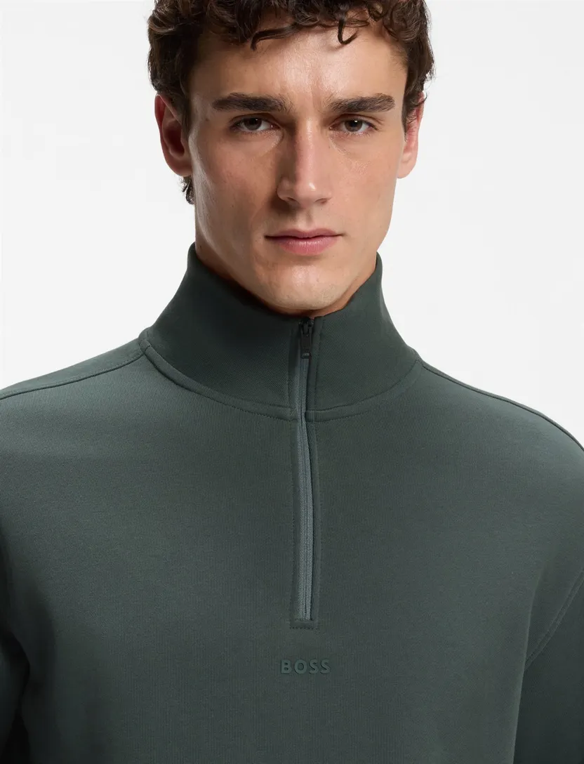 Trui BOSS Orange groen sweatstof met kwartrits