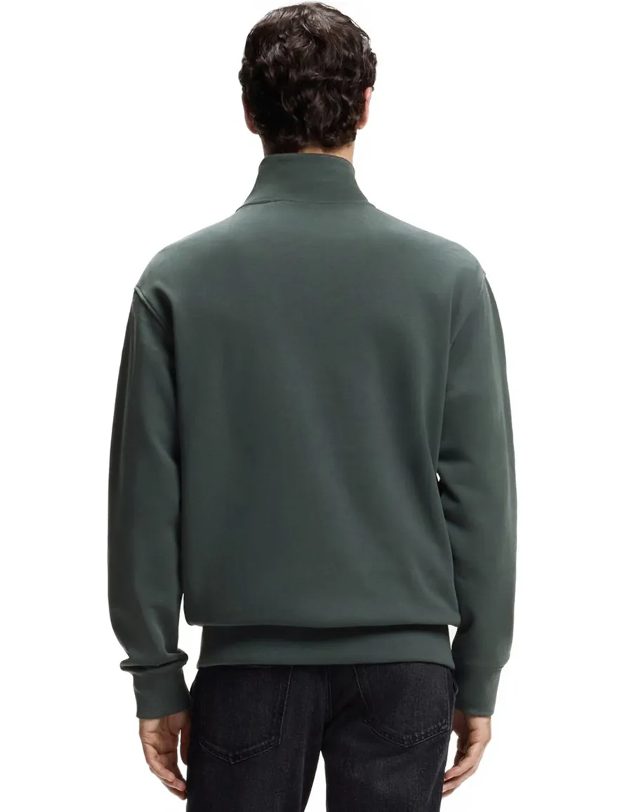 BOSS Orange trui donkergroen sweatstof met kwartrits