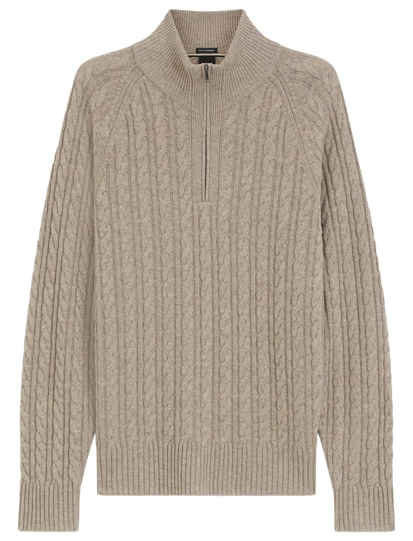 Trui BOSS Black beige kabeltrui half zip