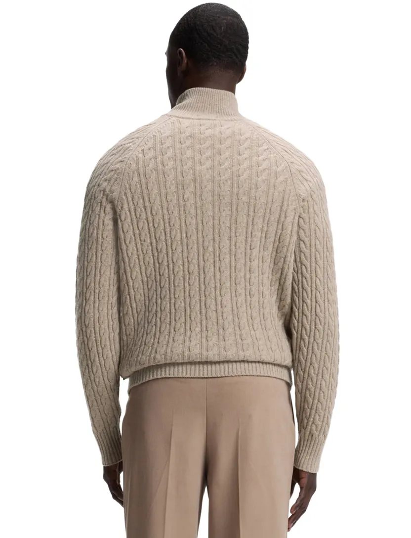 Trui BOSS Black beige kabeltrui half zip