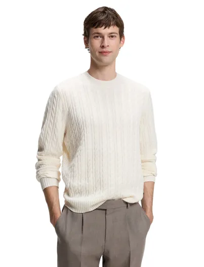 Hugo Boss Trui BOSS Black creme kabeltrui scheerwol