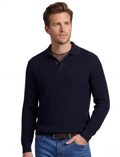 Hugo Boss BOSS Orange poloshirt donkerblauw gebreid met boord