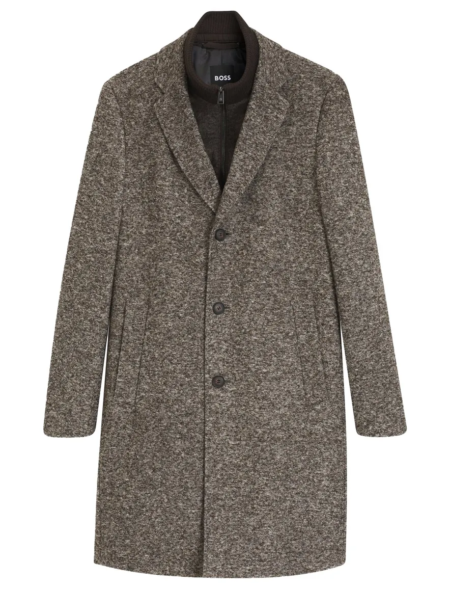 BOSS Black overjas bruin gemeleerd warm