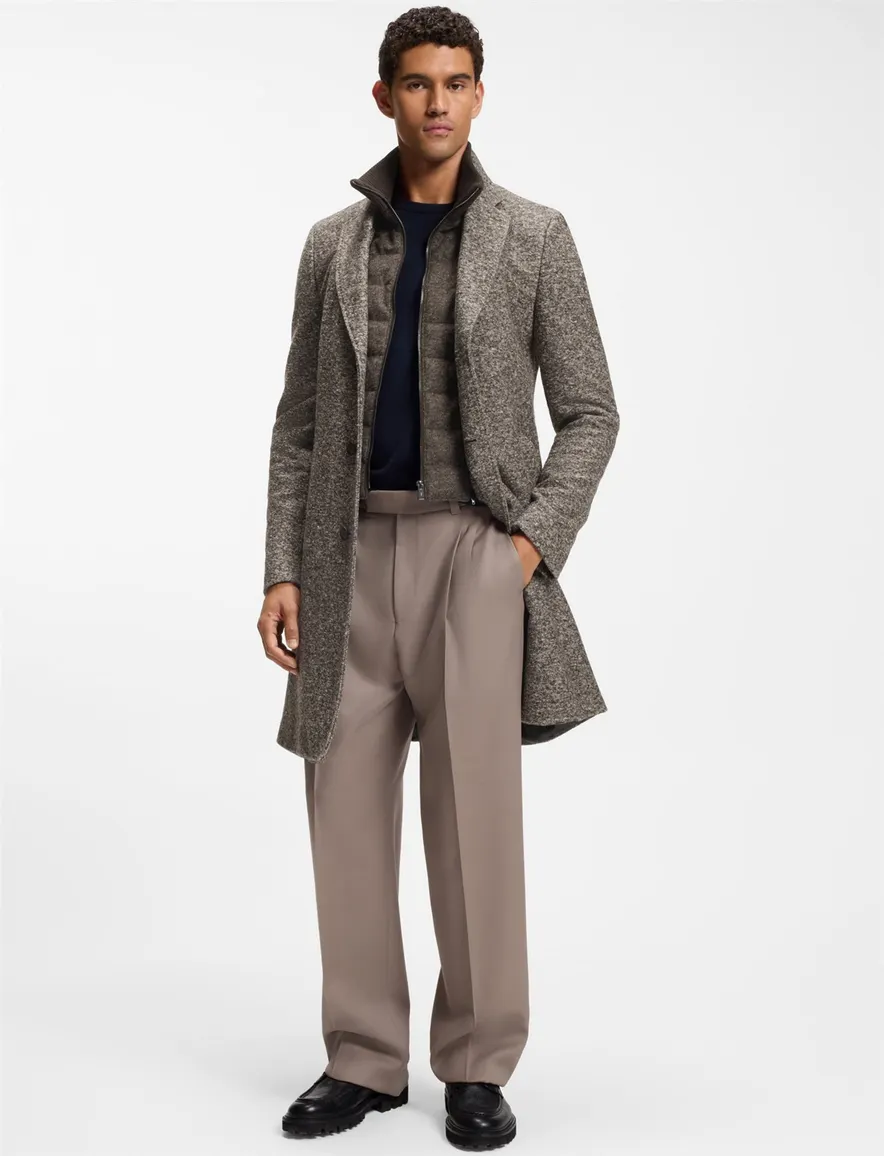 BOSS Black overjas bruin gemeleerd warm