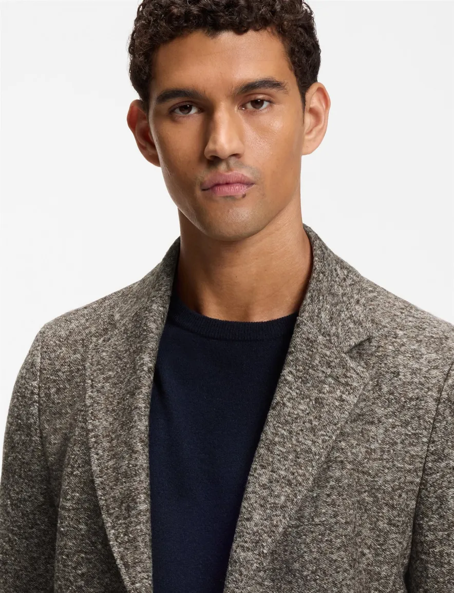 BOSS Black overjas bruin gemeleerd warm
