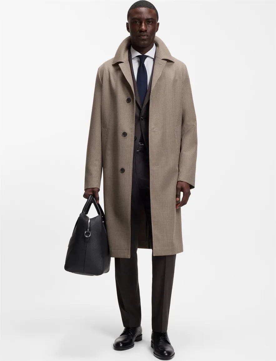 BOSS Black overjas bruin geruit waterafstotend