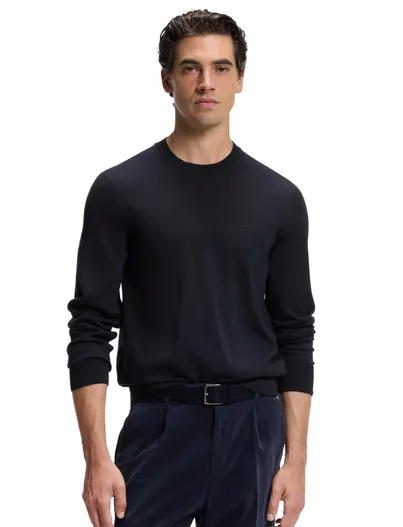 Hugo Boss Trui BOSS Green Saggy donkerblauw scheerwol
