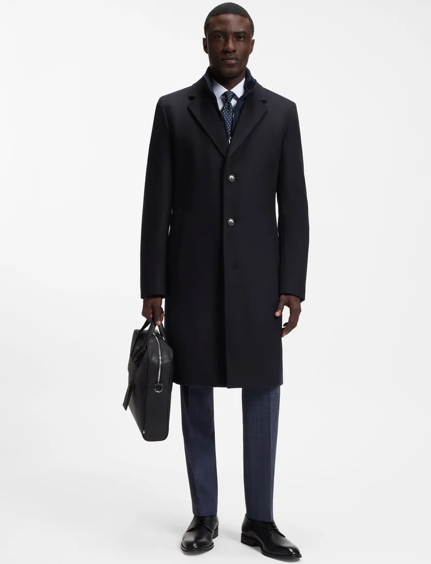 BOSS Black overjas navy wol met onderjas met rits
