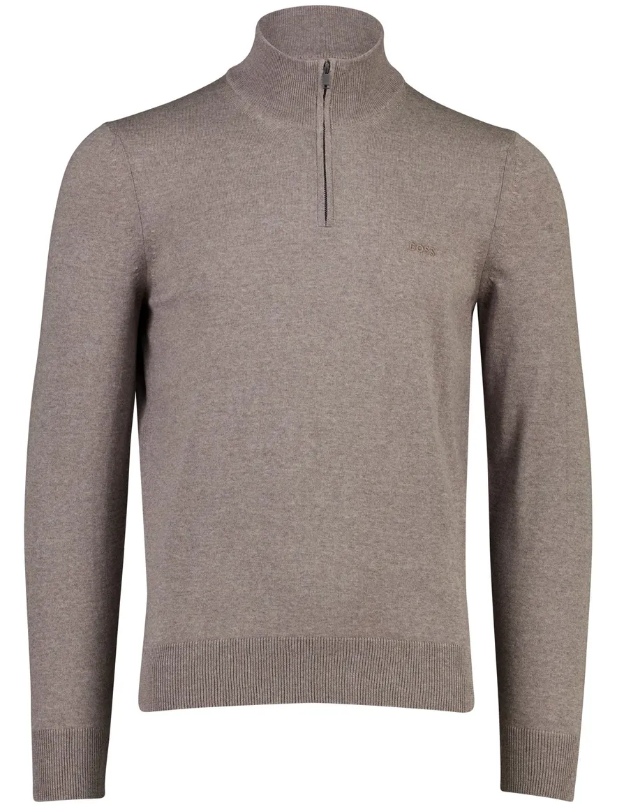BOSS Black trui beige gemeleerd half zip