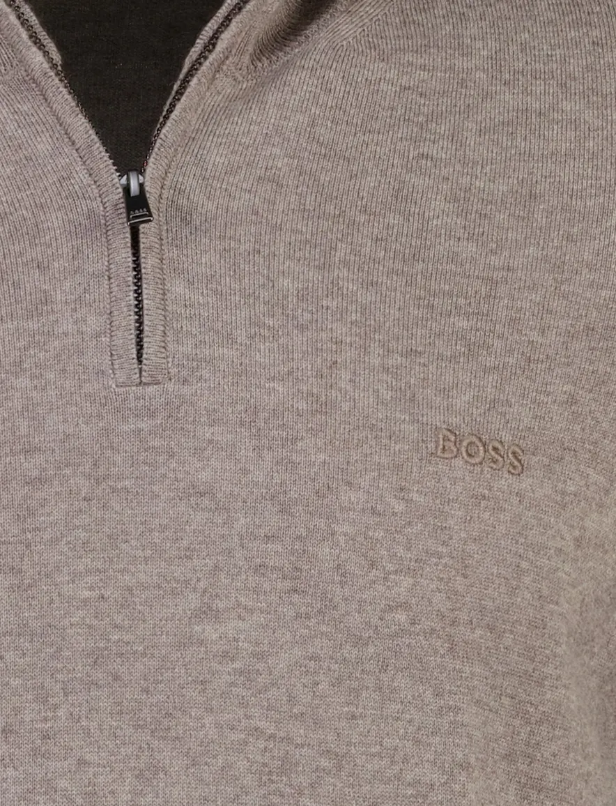 BOSS Black trui beige gemeleerd half zip