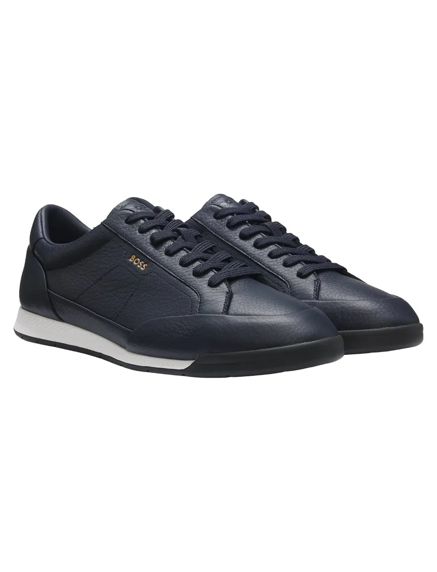 BOSS Black sneakers donkerblauw generfd leer