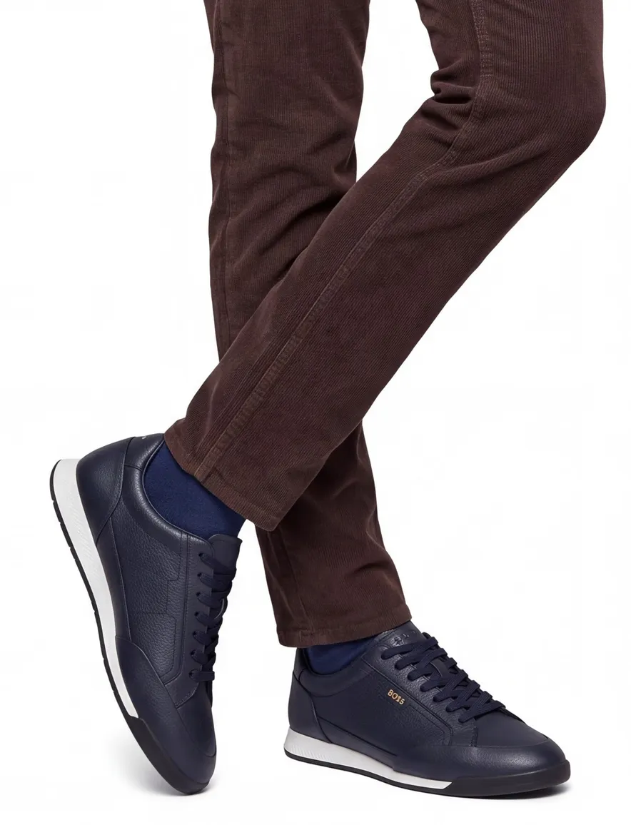 BOSS Black sneakers donkerblauw generfd leer