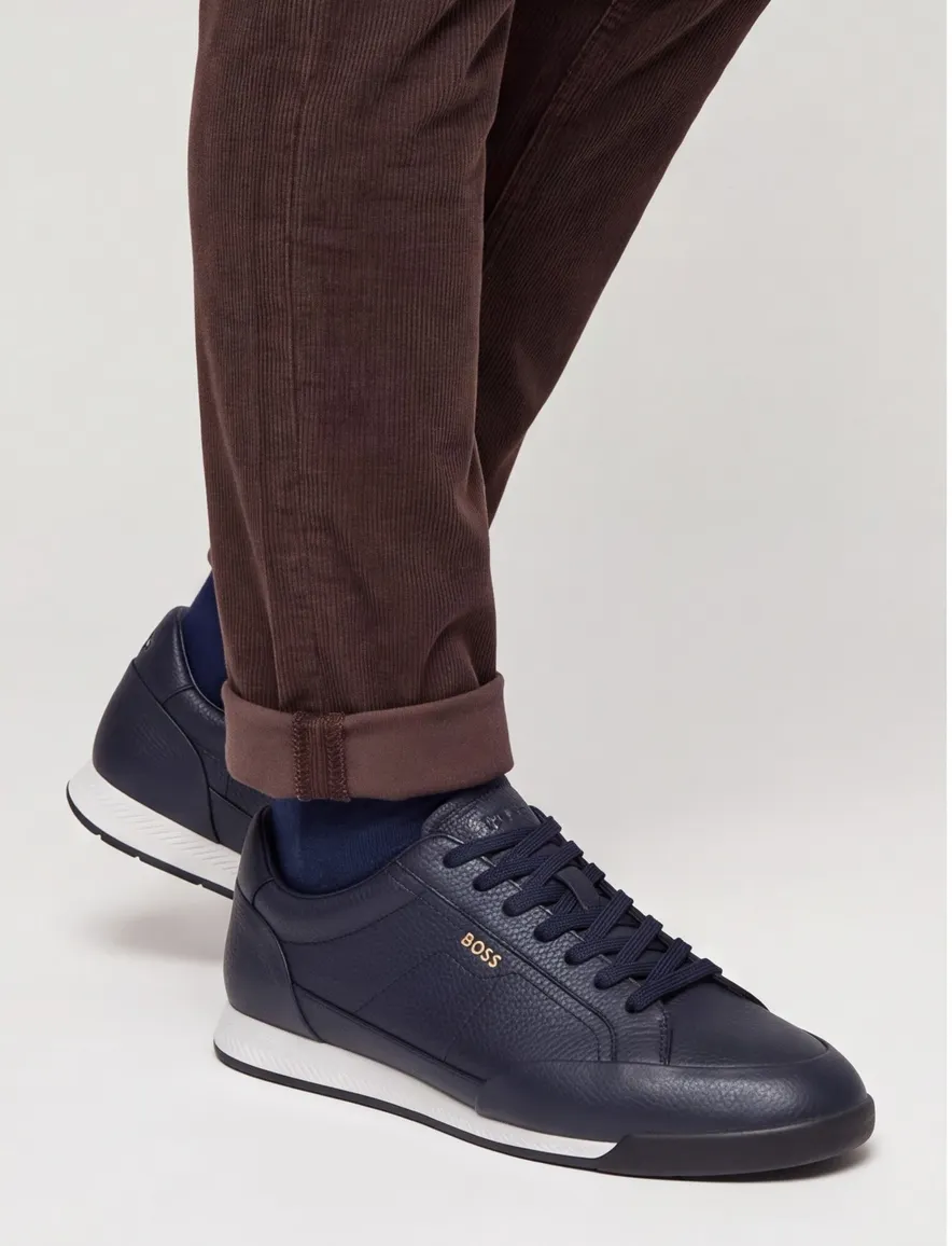 BOSS Black sneakers donkerblauw generfd leer