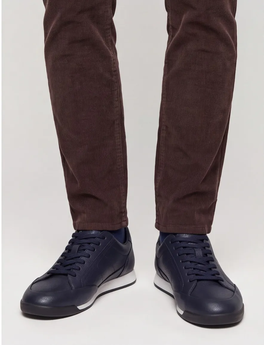 BOSS Black sneakers donkerblauw generfd leer