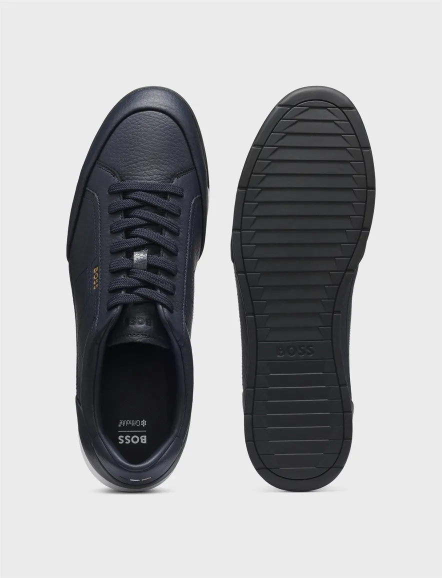 BOSS Black sneakers donkerblauw generfd leer