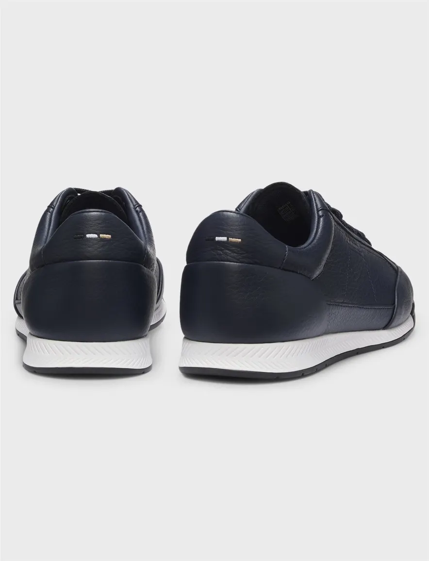 BOSS Black sneakers donkerblauw generfd leer