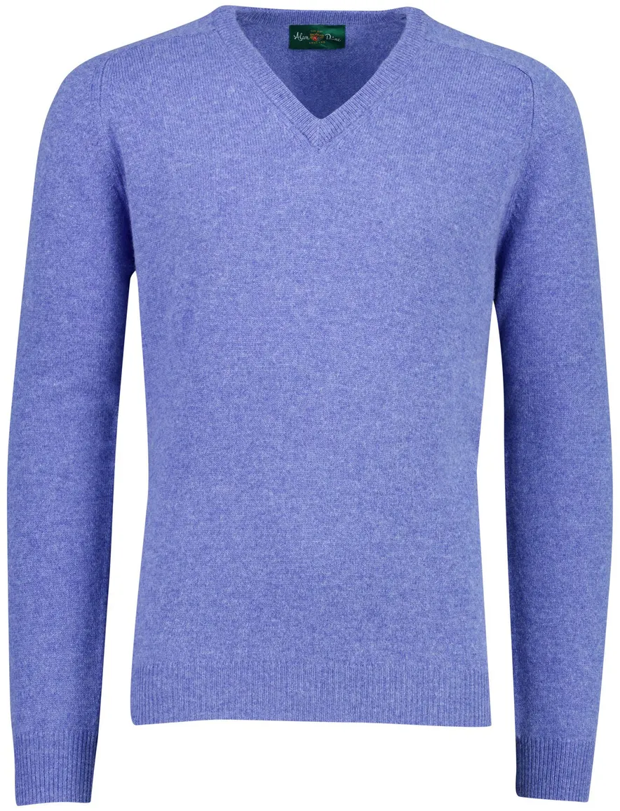 Alan Paine trui blauw gebreid met v hals