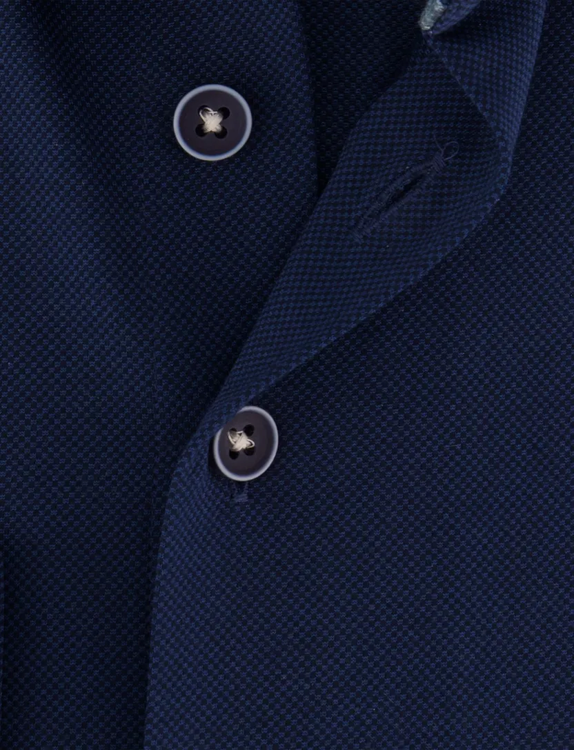 Overhemd R2 donkerblauw geruit slim fit