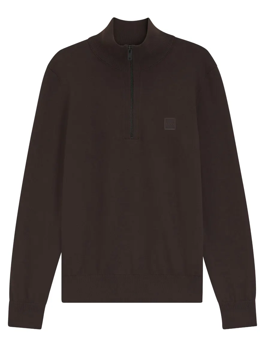 BOSS Orange trui bruin gebreid half zip