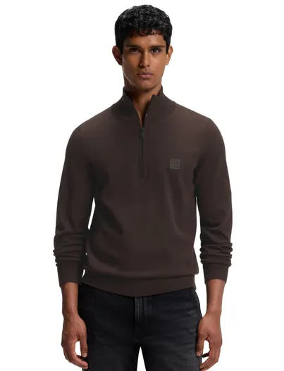 Hugo Boss BOSS Orange trui bruin gebreid half zip