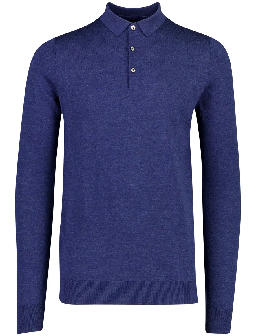 Portofino poloshirt donkerblauw gemeleerd merinowol gebreid