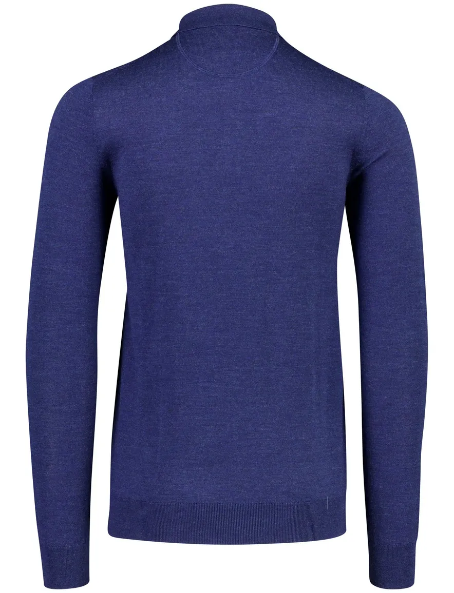 Portofino poloshirt donkerblauw gemeleerd merinowol gebreid
