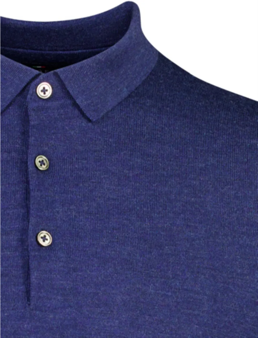 Portofino poloshirt donkerblauw gemeleerd merinowol gebreid