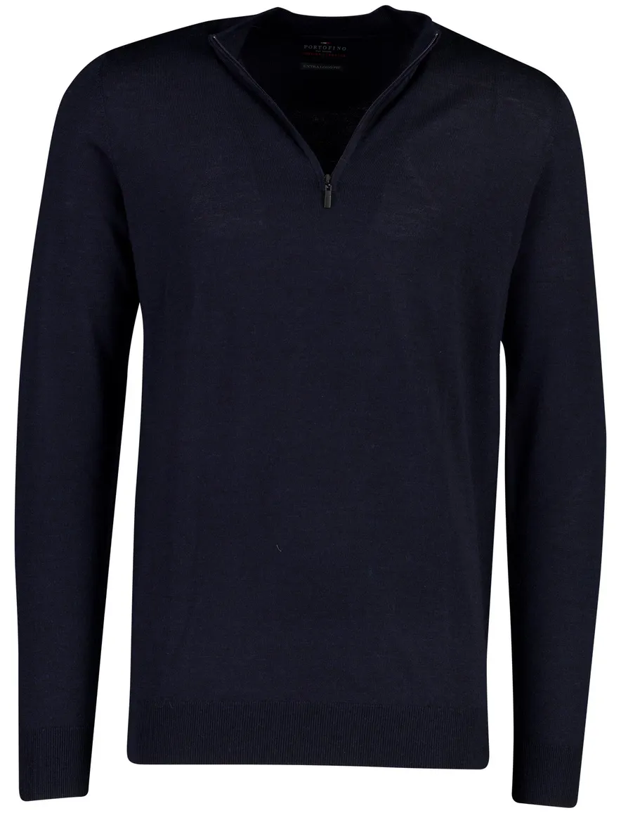 Portofino trui half zip donkerblauw merinowol