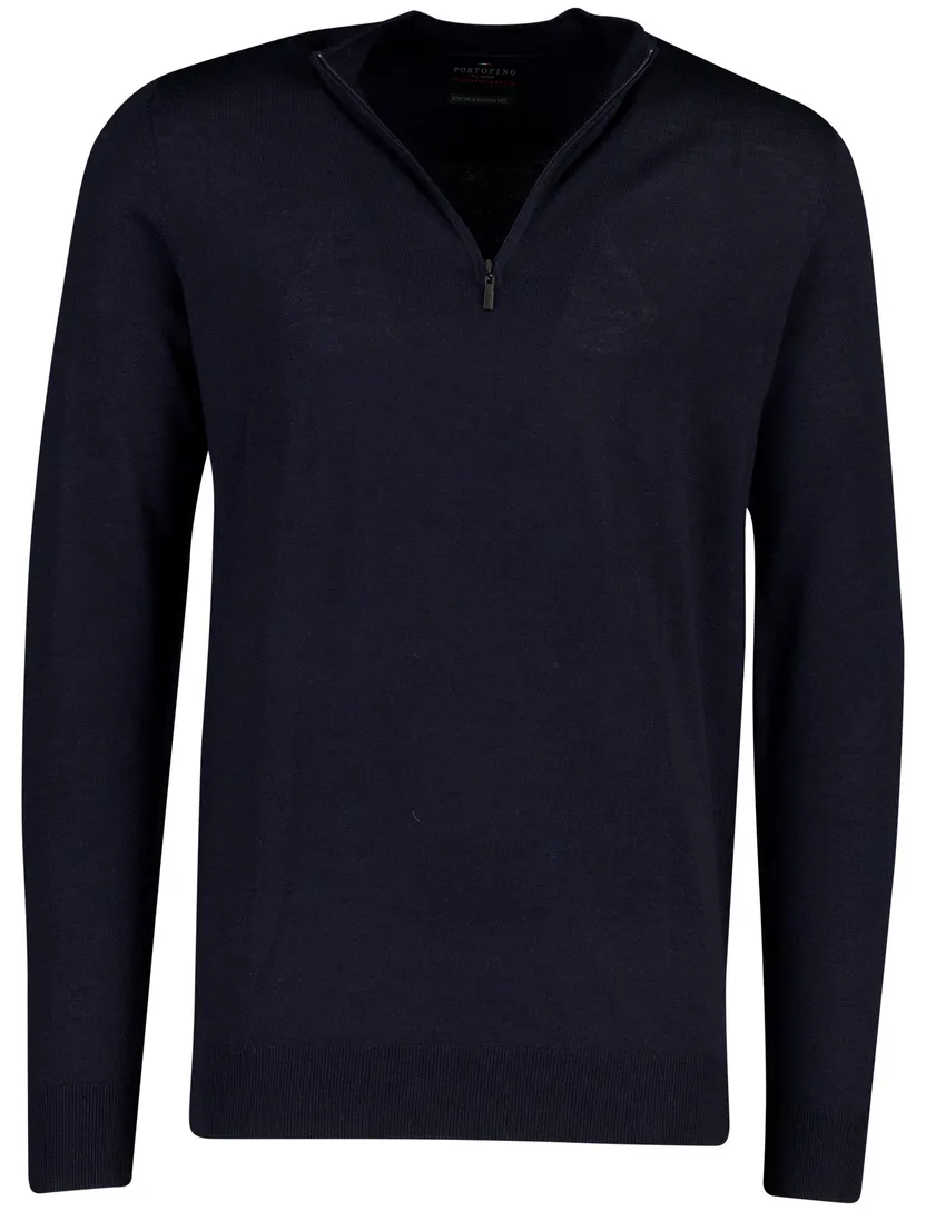 Trui Portofino donkerblauw merinowol half zip
