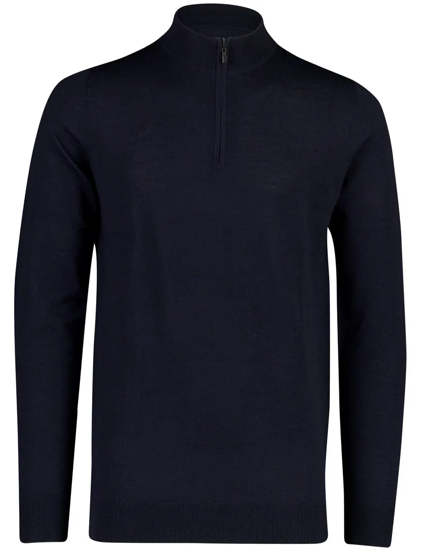 Trui Portofino donkerblauw merinowol half zip