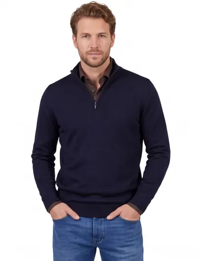 Portofino Trui Portofino donkerblauw merinowol half zip