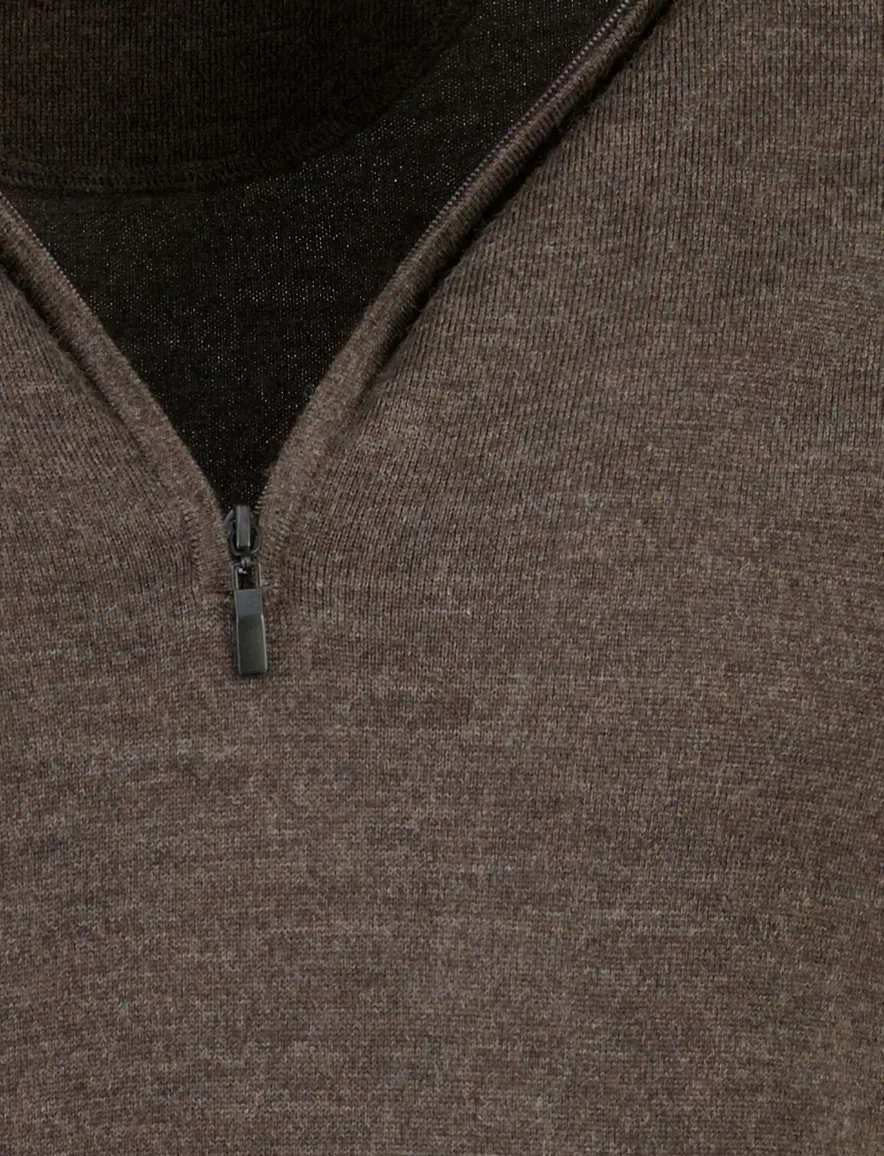 Portofino trui half zip bruin gemêleerd