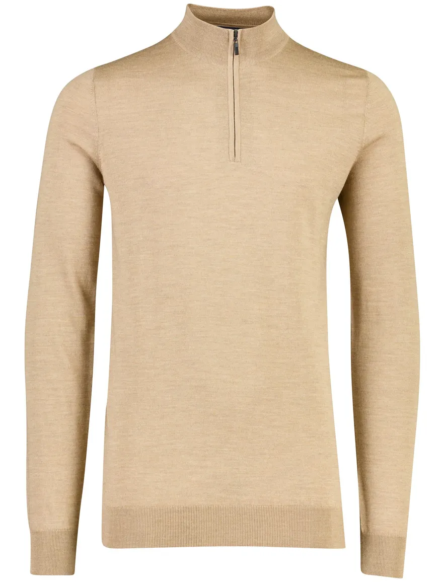 Portofino trui half zip camel gemeleerd