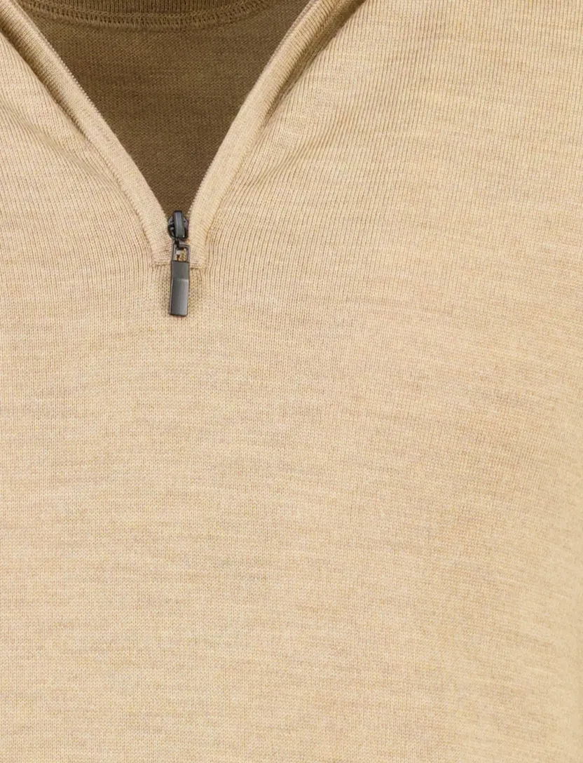 Trui Portofino camel half zip
