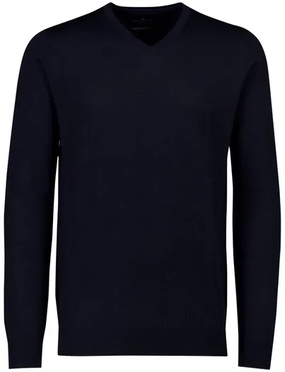 Portofino Portofino trui v hals donkerblauw gemeleerd merinowol