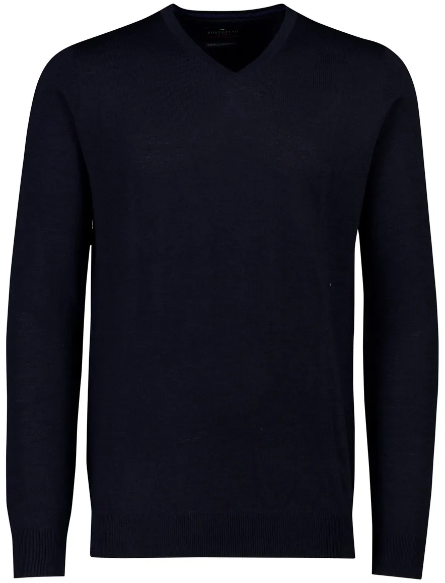 Portofino trui v hals donkerblauw gemeleerd merinowol