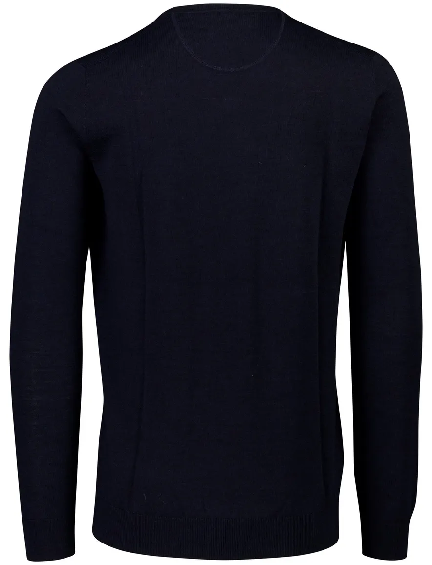 Portofino trui v hals donkerblauw gemeleerd merinowol