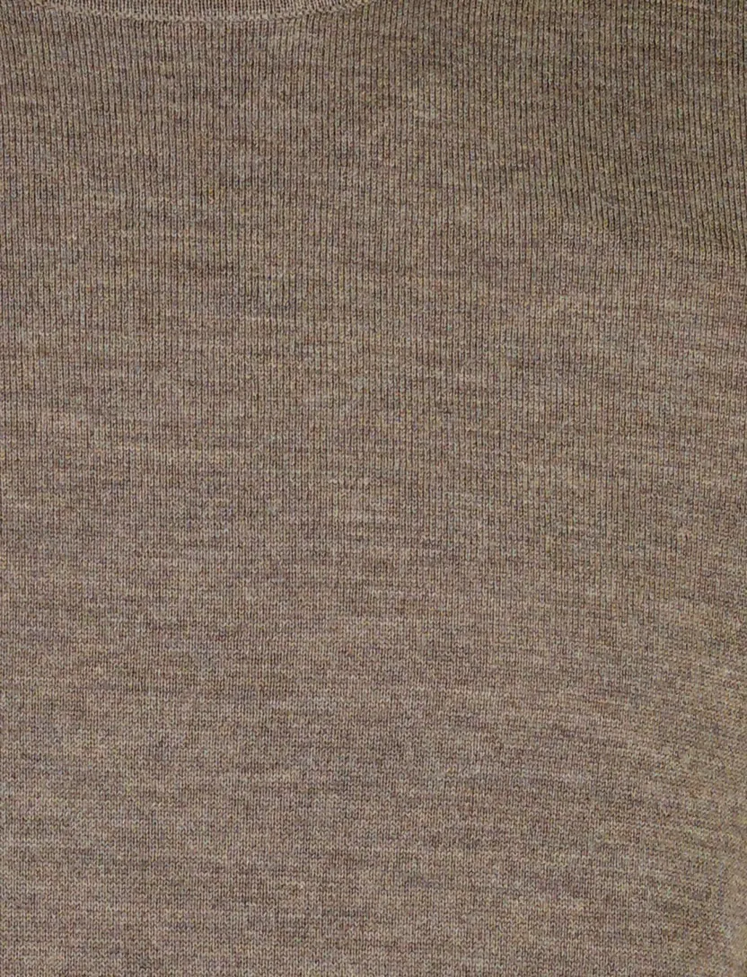 Trui Portofino bruin ronde hals fijn gebreid merinowol