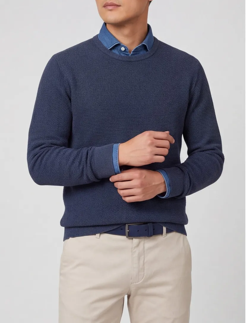 Trui Casa Moda donkerblauw katoen ronde hals