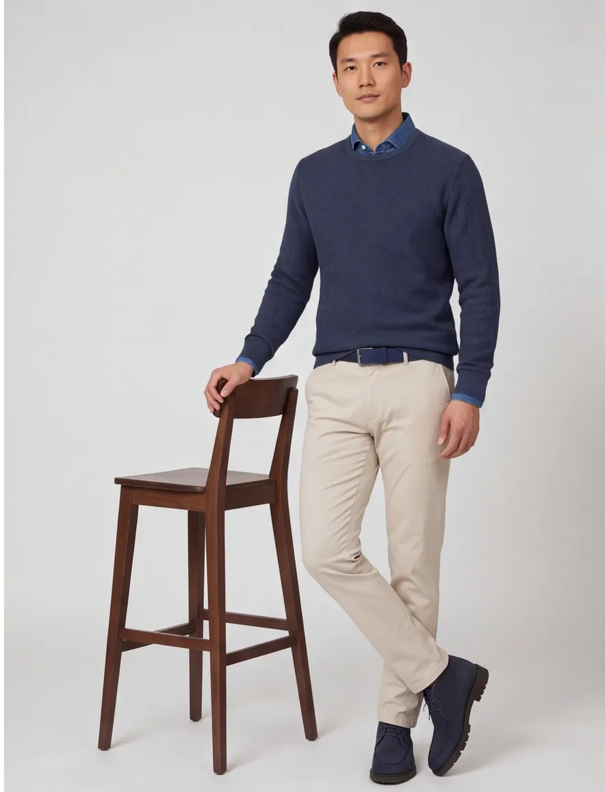 Casa Moda trui ronde hals donkerblauw
