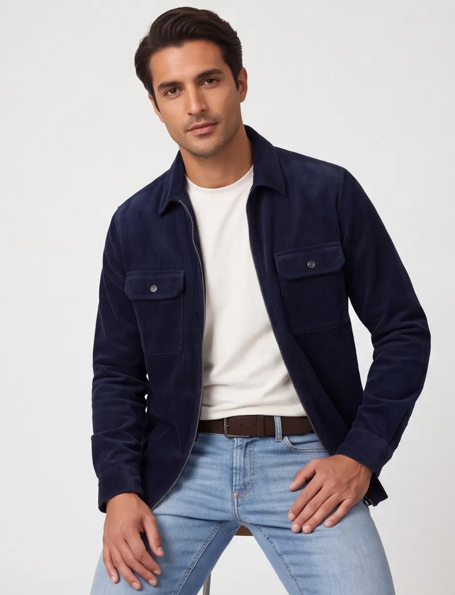 Casa Moda corduroy overshirt donkerblauw